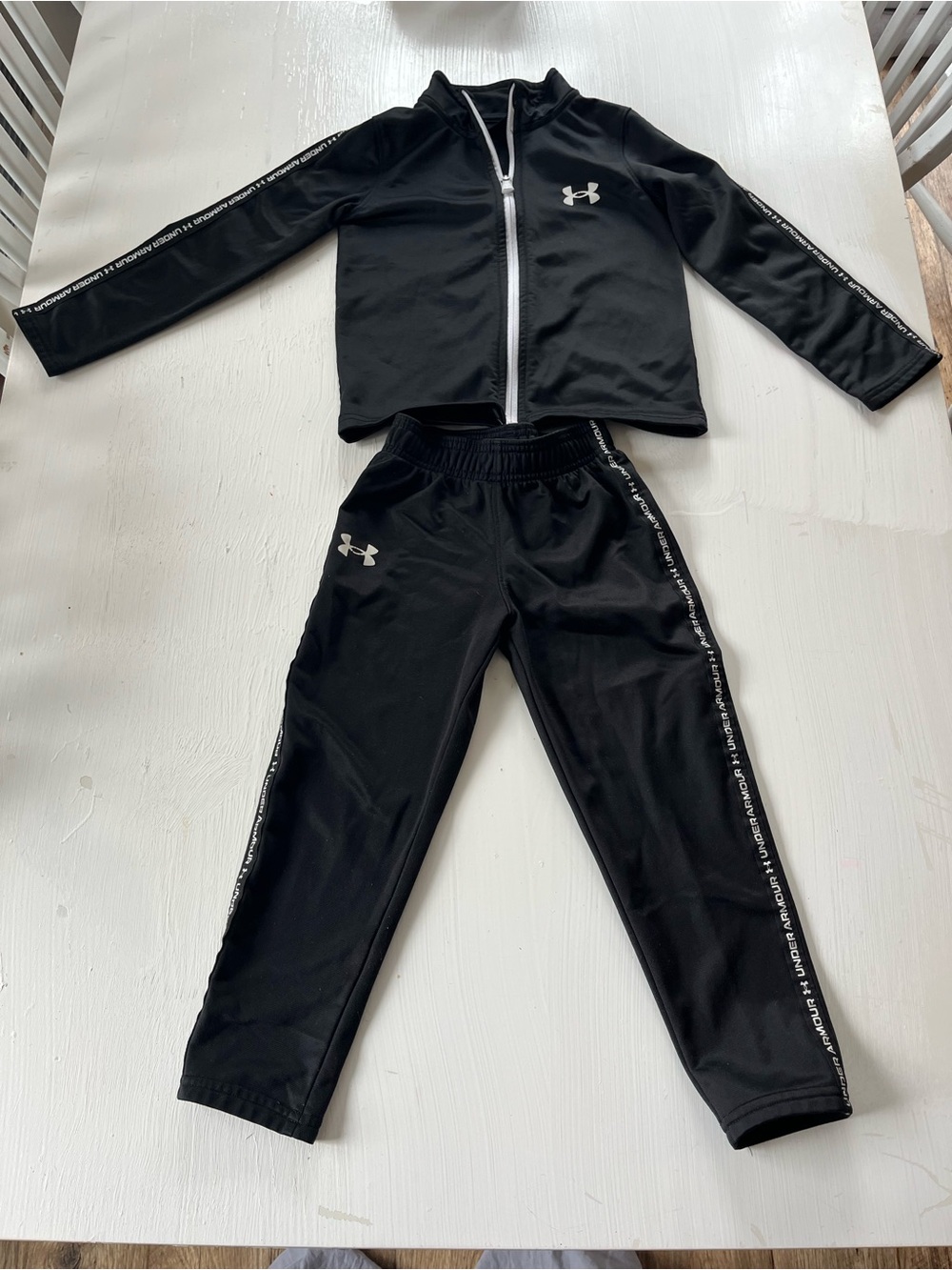 Under Armour Black Kids Track Jacket & Pants Set with White Accents